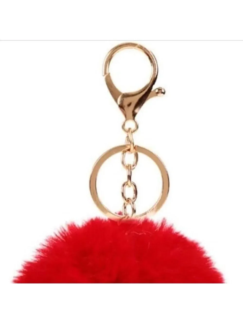 Red Faux Fur Pom Pom Keychain Bag Charm